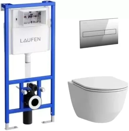 Комплект Laufen унитаз безободковый, с микролифтом + система инсталляции с кнопкой смыва 8.6996.6.000.000.R