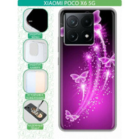 Дизайнерский силиконовый чехол для Поко Х6 5Ж / Xiaomi Poco X6 5G Бабочки фиолетовые
