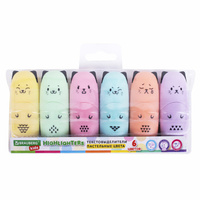 Набор текстовыделителей мини 6 цветов BRAUBERG KIDS "CUTE CATS PASTEL", линия 1-5 мм, 152436