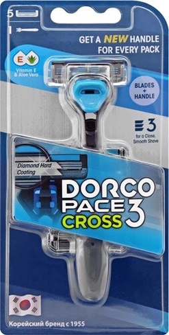 Средство для бритья Dorco Мужской бритвенный станок c 3-мя лезвиями и плавающей головкой + комплект из 4 кассет PACE 3 C
