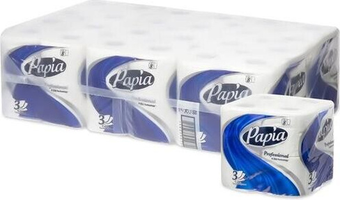 Туалетная бумага Papia Бумага туалетная, спайка 8 шт., 3-слойная Professional, белая, 5060404