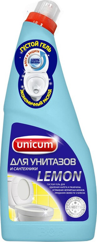 Бытовая химия Unicum Гель для чистки унитазов "Лимон", 750 мл