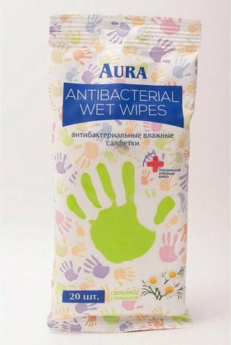 Ватная/бумажная продукция Aura Влажные салфетки антибактериальные 20 штук в упаковке
