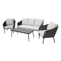 Набор садовой мебели для отдыха Фокси GS057 металл черный/серый диван - 1 шт. кресло - 2 шт. стол - 1 шт. Без бренда GS0