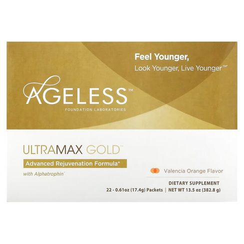 Усовершенствованная формула омоложения Ageless Foundation Laboratories UltraMax Gold с альфатрофином, 22 пакета по 17,4