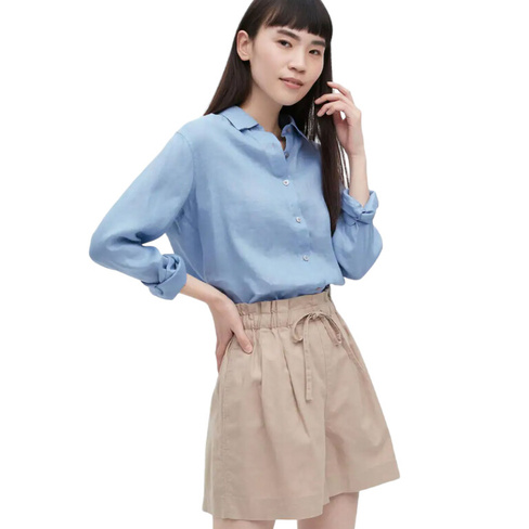 Рубашка Uniqlo Premium Linen Long Sleeved, голубой