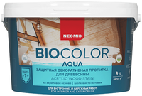 Защитная декоративная пропитка для древесины Неомид Bio Color Aqua 9 л махагон шелковисто матовая готовый состав ТУ