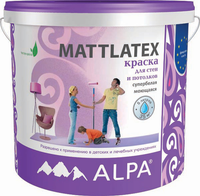 Краска для стен и потолков супербелая моющаяся Alpa Mattlatex 5 л супербелая