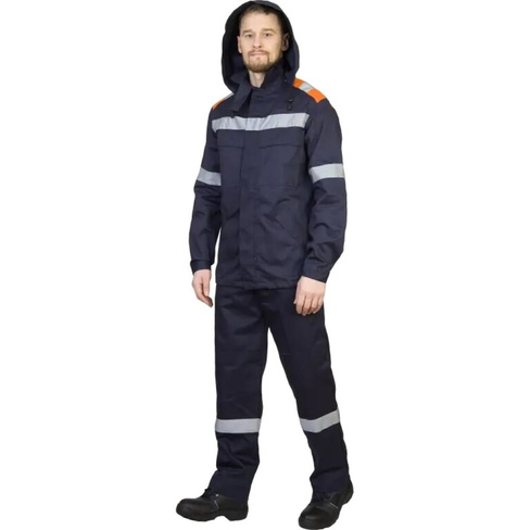 Костюм специальный для защиты от нефти и нефтепродуктов FORT куртка+полукомбинезон, темно-синий/оранжевый, р.52-54 рост
