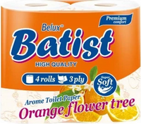 Бумага туалетная Belux Batist Premium Аромат Апельсинового Дерева 4 рулона в упаковке