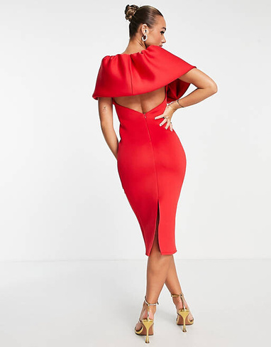 Красное платье-футляр миди на одно плечо с объемной отделкой ASOS DESIGN