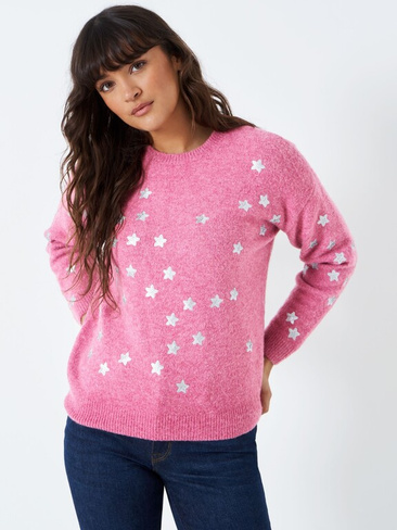 Джемпер со звездами и пайетками Baleen Crew Clothing, пастельно-розовый