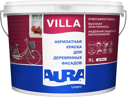 Краска для деревянных фасадов акрилатная Aura Luxpro Villa 9 л белая