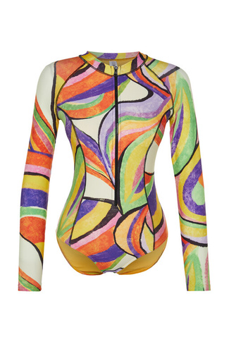 Купальник для серфинга с абстрактным рисунком и молнией с длинными рукавами Trendyol, разноцветный
