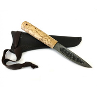 Якутский нож малый, дамасская сталь, кованый дол, карельская береза Мастерская Семина