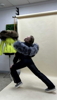 Зимний костюм для прогулок с меховым капюшоном из чернобурки - 46-48