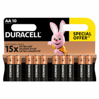 Батарейки КОМПЛЕКТ 10 шт, DURACELL Basic ОРИГИНАЛ, AA (LR6, 15А), алкалиновые, пальчи