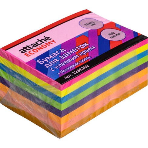 Стикеры Attache Economy 76x51 мм неоновые 8 цветов (1 блок на 400 листов)