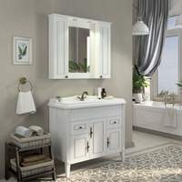 Мебель для ванной, тумба-умывальник + зеркало-шкаф Палермо-100 Белый глянец