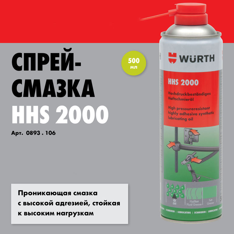 Спрей спб. Смазка HHS 2000 Wurth 500мл. Смазка HHS 2000 Wurth 500мл артикул. Спрей-смазка Wurth HHS 2000 500мл. Wurth смазка спрей HHS-2000 0893.106.