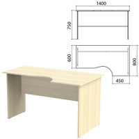 Стол письменный эргономичный Канц 1400х800х750 мм правый цвет дуб молочный Комплект