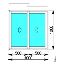 Окно двухстворчатое 1000х1000 мм слайдинг-60, алюминиевый профиль
