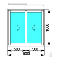 Окно двухстворчатое 1000х1000 мм слайдинг-60, алюминиевый профиль
