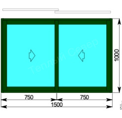 Окно двухстворчатое 1500х1000 мм слайдинг-60, алюминиевый профиль
