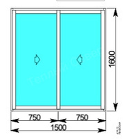 Окно двухстворчатое 1500x1600 мм слайдинг 60, алюминиевый профиль