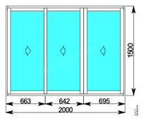 Окно раздвижное трехстворчатое