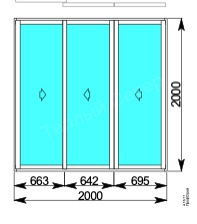 Окно трехстворчатое 2000x2000 мм слайдинг 60, алюминиевый профиль