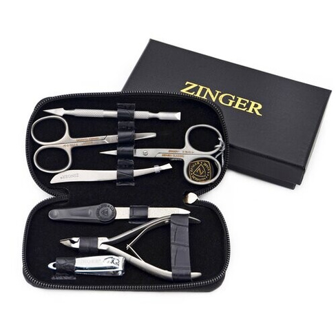 Мужской маникюрный набор Zinger 8105, 7 предметов, серебристый/черный ZINGER