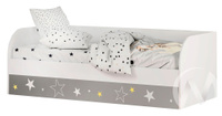 Кровать детская с подъемным механизмом КРП-01 Трио (белый/белый,фотопечать Звездное детство)