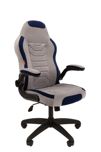 Кресло Chairman game 50 серый/синий велюр Т53/Т82 пластик черный