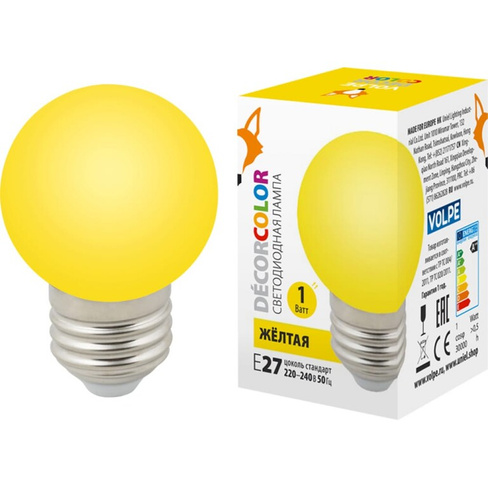 Декоративная светодиодная лампа Volpe LED-G45-1W/YELLOW/E27/FR/С