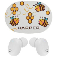 Наушники TWS HARPER HB-534, белый, с принтом на кейсе (bee)