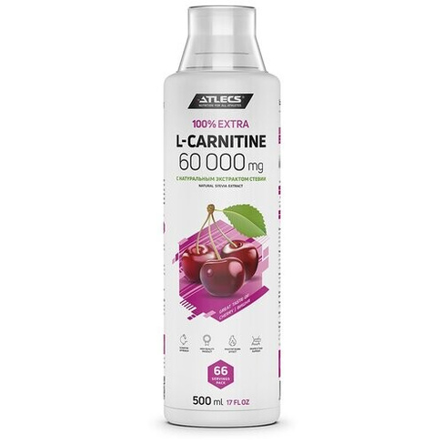 Atlecs L-carnitine 60000 мг л-карнитин, вишня без сахара 500 мл, 66 порций