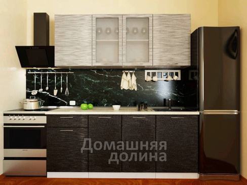 Кухня модульная Валерия-М-03 - 1,8 метра Серый металлик дождь - Черный металлик дождь (Помодульно)
