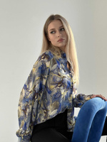 Рубашка женская классическая с острым воротником из вискозы в фантазийный расцветках - 44-46